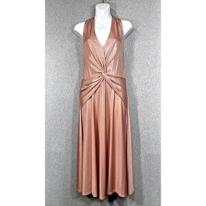Lauren Ralph Lauren Dress‎ Womens 6 Rose Gold Foil Print Twist Front Midi Party